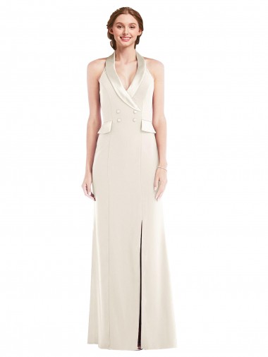 Discount Halter Tuxedo Maxi Prom Dress with Front Slit UK