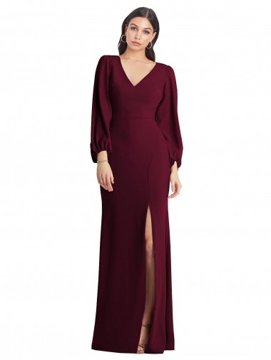 Discount Long Puff Sleeve V-Neck Trumpet Maxi Prom Dress UK