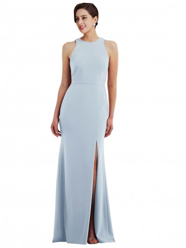 Discount Cutout Open Back Halter Maxi Crepe Prom Dress with Scarf Tie UK