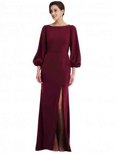 Discount Bishop Sleeve Open Back Trumpet Crepe Prom Dress with Scarf Tie UK