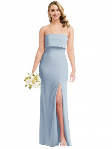 Discount Strapless Overlay Bodice Crepe Maxi Prom Dress with Front Slit UK