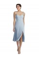 Midi Cocktail Length Bustier Crepe Prom Dress with Back Bow Straps