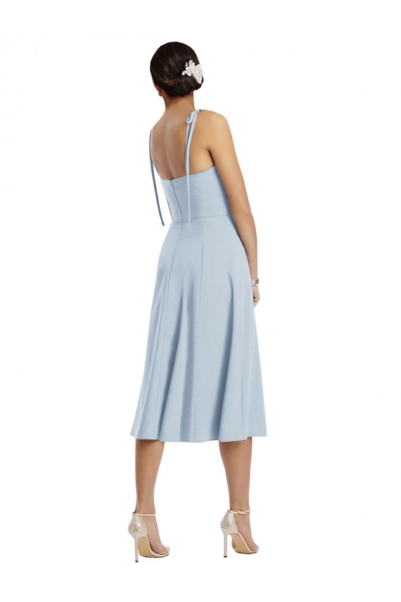Midi Cocktail Length Bustier Crepe Prom Dress with Back Bow Straps