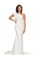 Ruched Long Sweep Train Crepe Prom Dress with Shoulder Ruffles