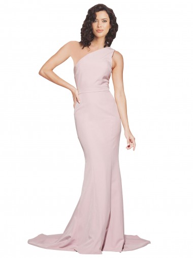 Discount Long Sweep Train One Shoulder Crepe Prom Dress with Side Leg Split UK