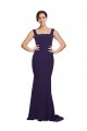 Square Neck Long Sweep Train Crepe Prom Dress with Thick Straps