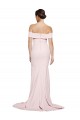 Off Shoulder Long Crepe Prom Dress with Straight Neckline and Side Split