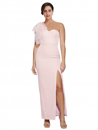 Discount One Shoulder Tulle Overlay Sweetheart Neckline Long Crepe Prom Dress with Thigh Split UK