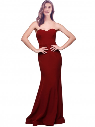 Discount Long Full Length Sweetheart Slim Crepe Prom Dress with Strapless Bodice UK