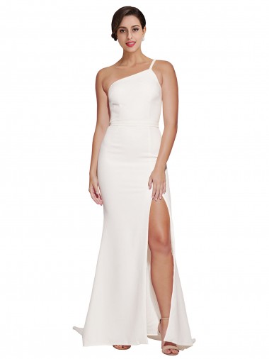 Discount Long Sweep Train Crepe Prom Dress with Side Split and One Strap UK