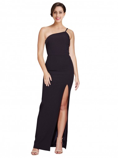 Discount Long Floor Length Crepe Prom Dress with Side Split and One Strap UK