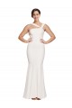 Full Length Square Neck Crepe Prom Dress with Asymmetrical Straps and Bow Back