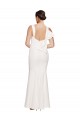 Full Length Square Neck Crepe Prom Dress with Asymmetrical Straps and Bow Back