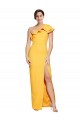 One Shoulder Floor Length Crepe Prom Dress with Thigh High Split