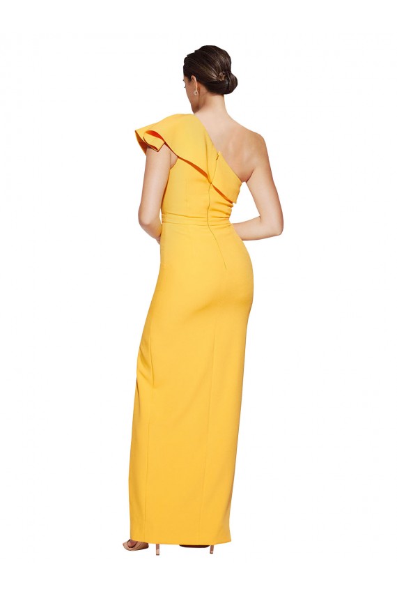 One Shoulder Floor Length Crepe Prom Dress with Thigh High Split