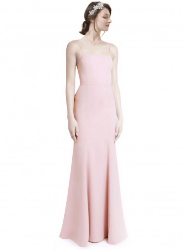 Discount Square Neck Criss Cross Open Back Slim Crepe Prom Dress with Spaghetti Straps UK