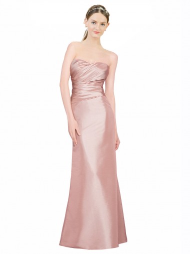 Discount Long Strapless Stretch Satin Prom Dress with Pleats and Low Back UK