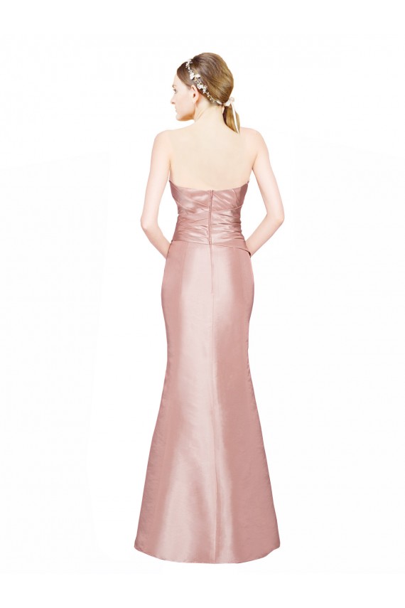 Long Strapless Stretch Satin Prom Dress with Pleats and Low Back