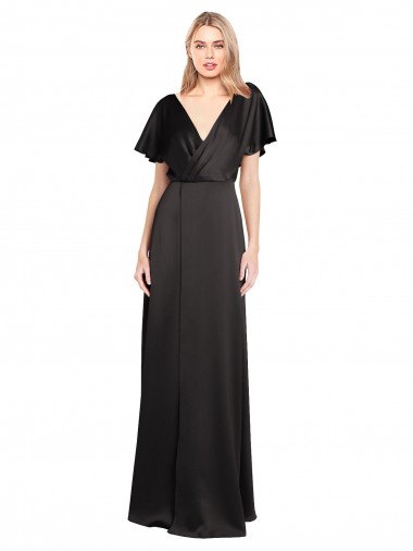 Discount Cap Sleeves Open Back Long Stretch Satin Prom Dress UK
