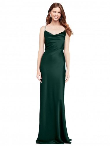 Discount Fitted Cowl Neck Long Stretch Satin Slip Prom Dress with V-Back UK
