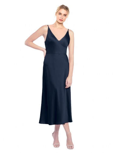 Discount V-Neck Midi Length Short Stretch Satin Cocktail Prom Dress / Homecoming Dress V-Back UK
