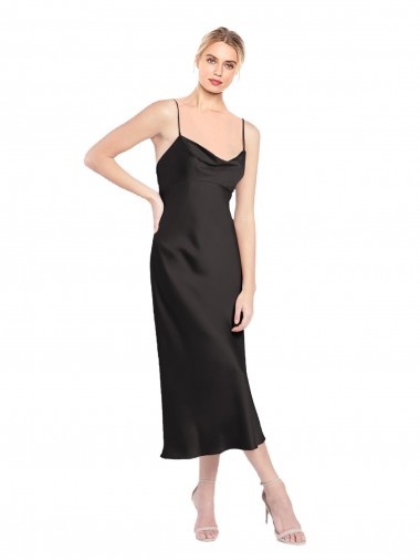 Discount Cowl Neck Midi Length Short Stretch Satin Slip Cocktail Prom Dress / Homecoming Dress UK