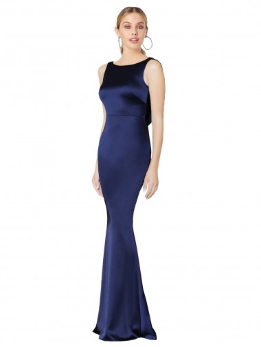 Discount Sheath High Neck Stretch Satin Prom Dress Low Back UK