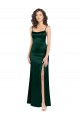 Long Slim Scoop Neck Stretch Satin Prom Dress with Open Back