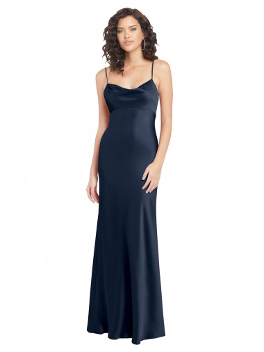 Discount Cowl Neck Long Empire Waist Stretch Satin Prom Dress with Open Back UK