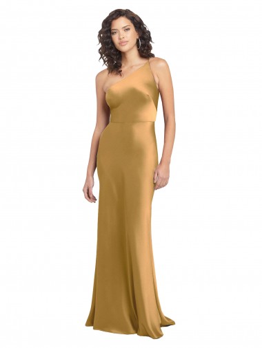 Discount One Shoulder Long Floor Length Stretch Satin Slip Prom Dress UK