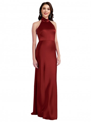 Discount Backless Halter Long Stretch Satin Prom Dress UK