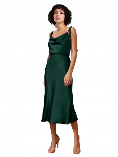 Discount Spaghetti Straps Tie Shoulders Cowl Neck Short Midi Length Stretch Satin Cocktail Prom Dress / Homecoming Dress UK