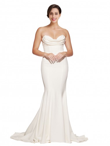 Discount Strapless Cowl Neck Sweep Train Stretch Satin Prom Dress UK