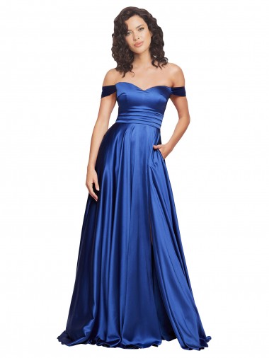 Discount Ball Gown Off the Shoulder Sweetheart Stretch Satin Prom Dress UK