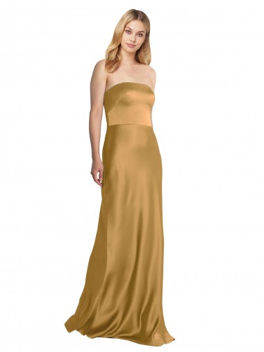 Discount Sleek Strapless Long A-Line Stretch Satin Prom Dress UK