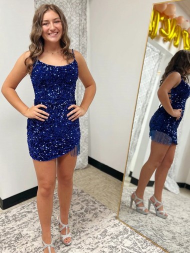 Discount Spaghetti Straps Backless Sleeveless Short Velvet Sequin Prom Dress UK