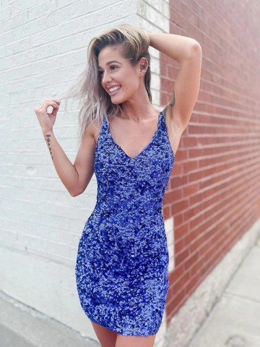 Discount Short Velvet Sequin V-Neck Sleeveless Prom Dress UK