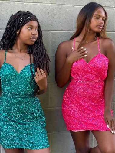 Discount V-Neck Sleeveless Short Velvet Sequin Cocktail Dress UK
