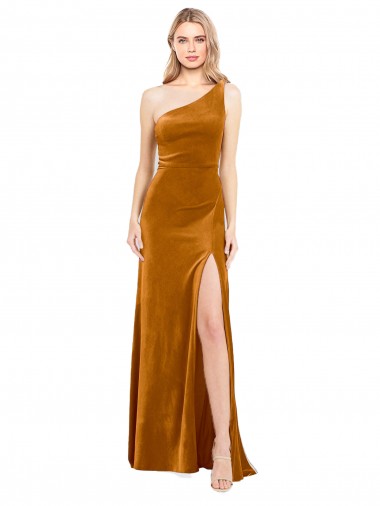 Discount Sleek One Shoulder Long Velvet Prom Dress UK