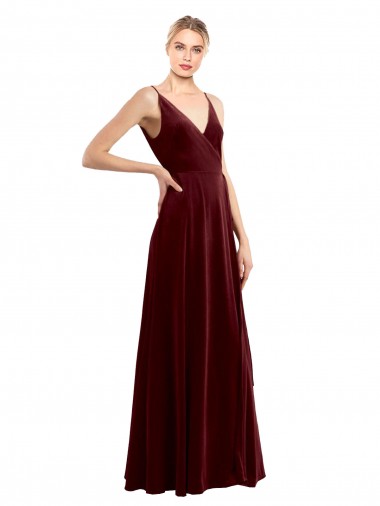 Discount Faux Wrap V-Neck Sleek Long Velvet Prom Dress UK