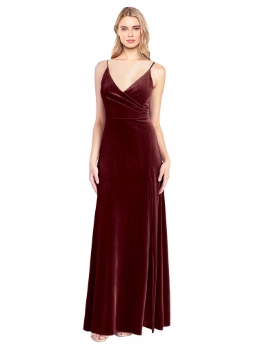 Discount Faux Surplice Neckline Slim A-Line Long Velvet Prom Dress UK