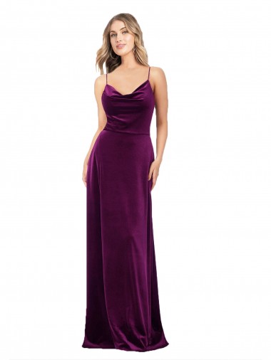 Discount Draped Neckline Spaghetti Straps Velvet Prom Dress UK