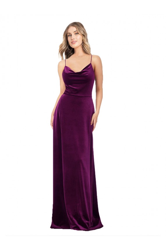 Draped Neckline Spaghetti Straps Velvet Prom Dress