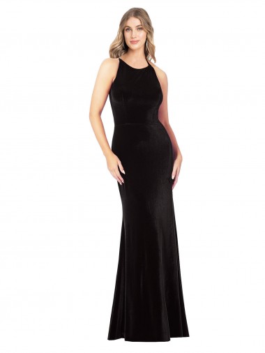 Discount Vintage Velvet High Neck Prom Dress with Strappy Back UK