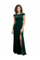 Floor Length Cap Sleeves Long Velvet Prom Dress with High Side Slit