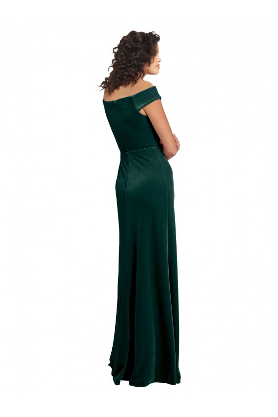 Floor Length Cap Sleeves Long Velvet Prom Dress with High Side Slit
