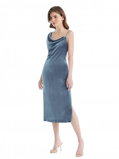 Discount Midi Length Asymmetrical One Shoulder Velvet Slip Prom Dress UK