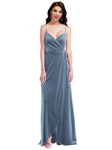 Discount Velvet Wrap Maxi Prom Dress with Pockets UK