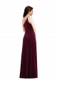 One Shoulder Spaghetti Strap Velvet Maxi Prom Dress with Pockets