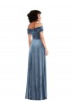 Draped Cuff Off the Shoulder Velvet Maxi Prom Dress with Pockets